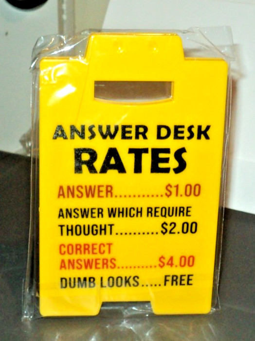 ANSWER DESK RATES Sandwich Sign: BRAND NEW: 4″ x 6 1/2″: Collapsible Sign: Desk