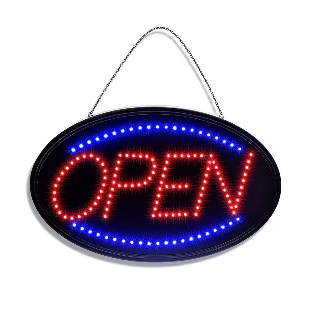 LED Open Sign Neon Style Light Store Business Window Sign Red Blue Hanging 23in