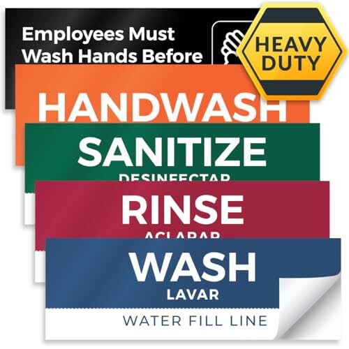 5 Pack Wash Rinse Sanitize Sink Labels Waterproof Sticker Signs 3 Compartment