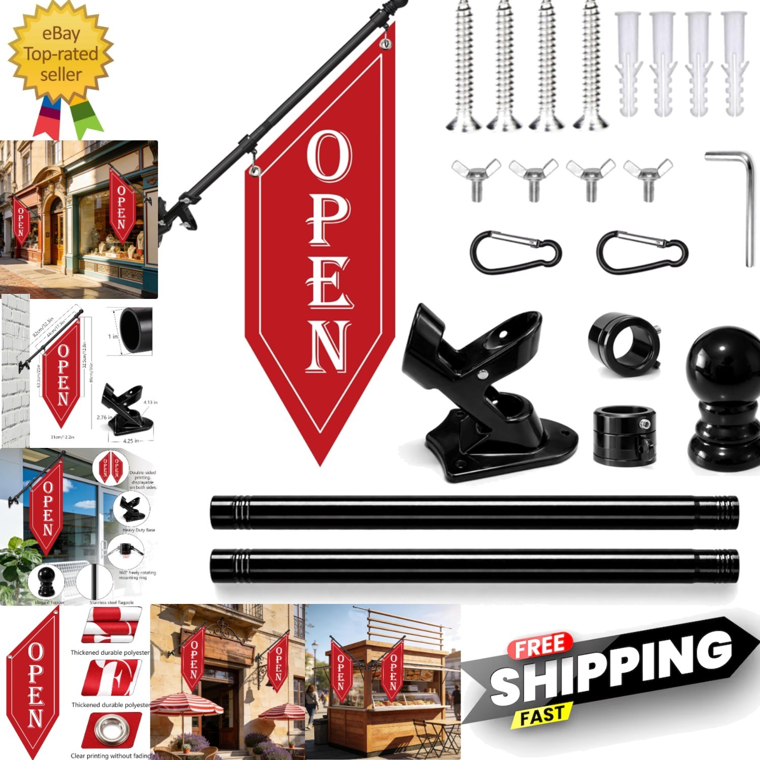 32-Inch Double-Sided OPEN Sign with Wall-Mount Kit – Perfect for Shops & Cafes