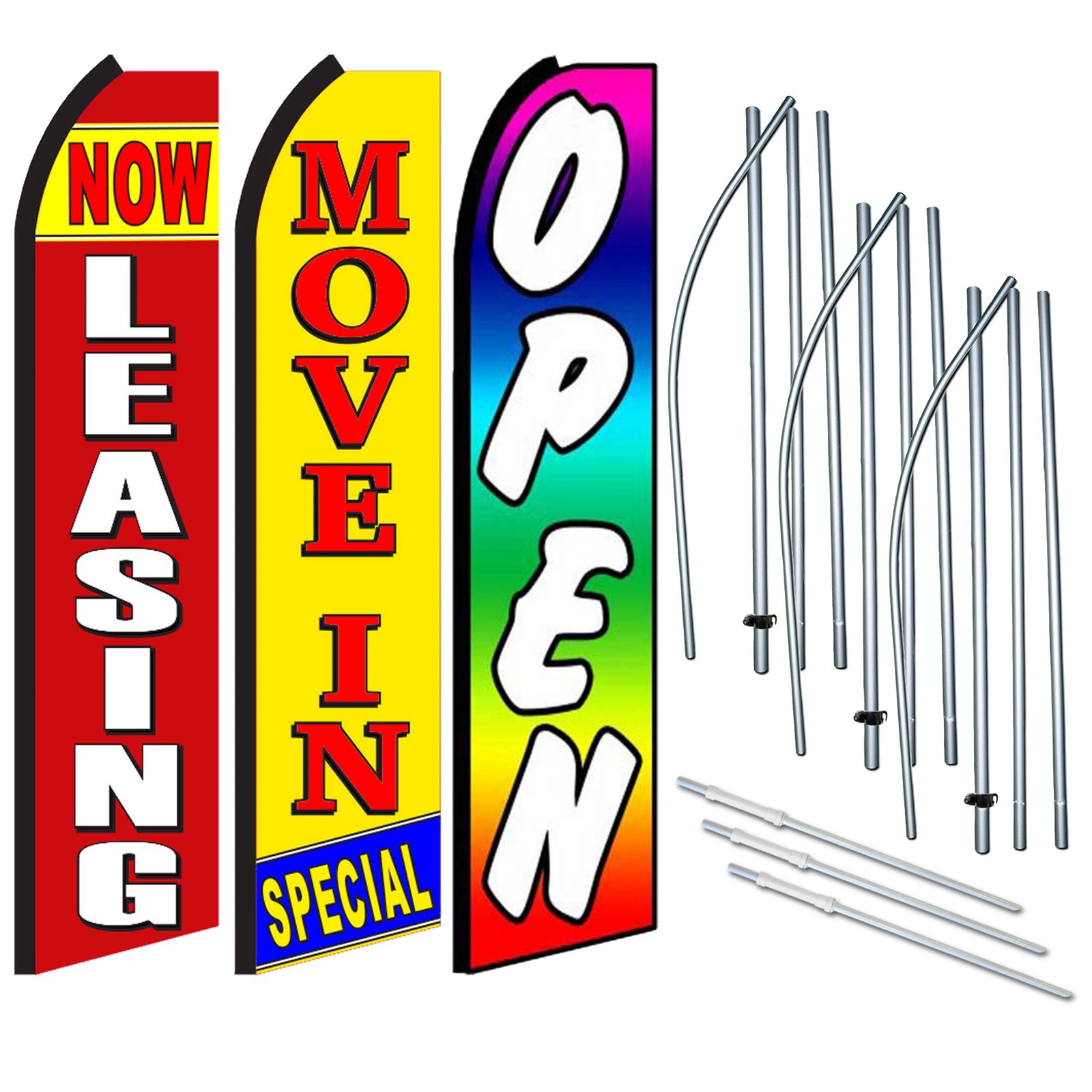 Now Leasing, Move in Special, Open – 3 Pack of Swooper Feather Flag Kits