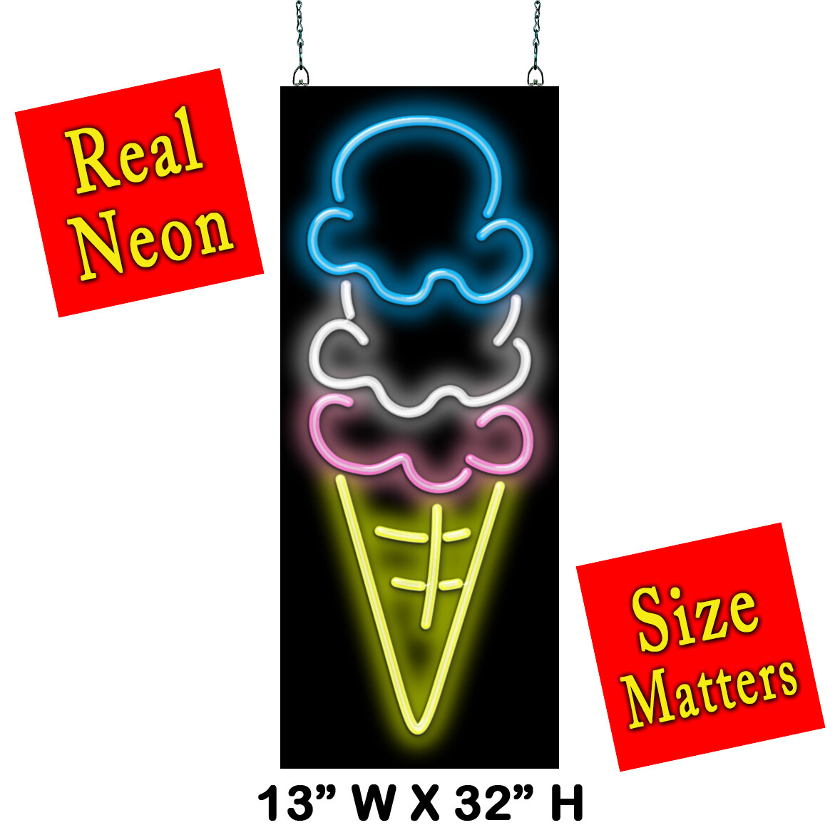 Ice Cream Cone Neon Sign Jantec 13″ x 32″ Frozen Dessert Sweet Shop Shack