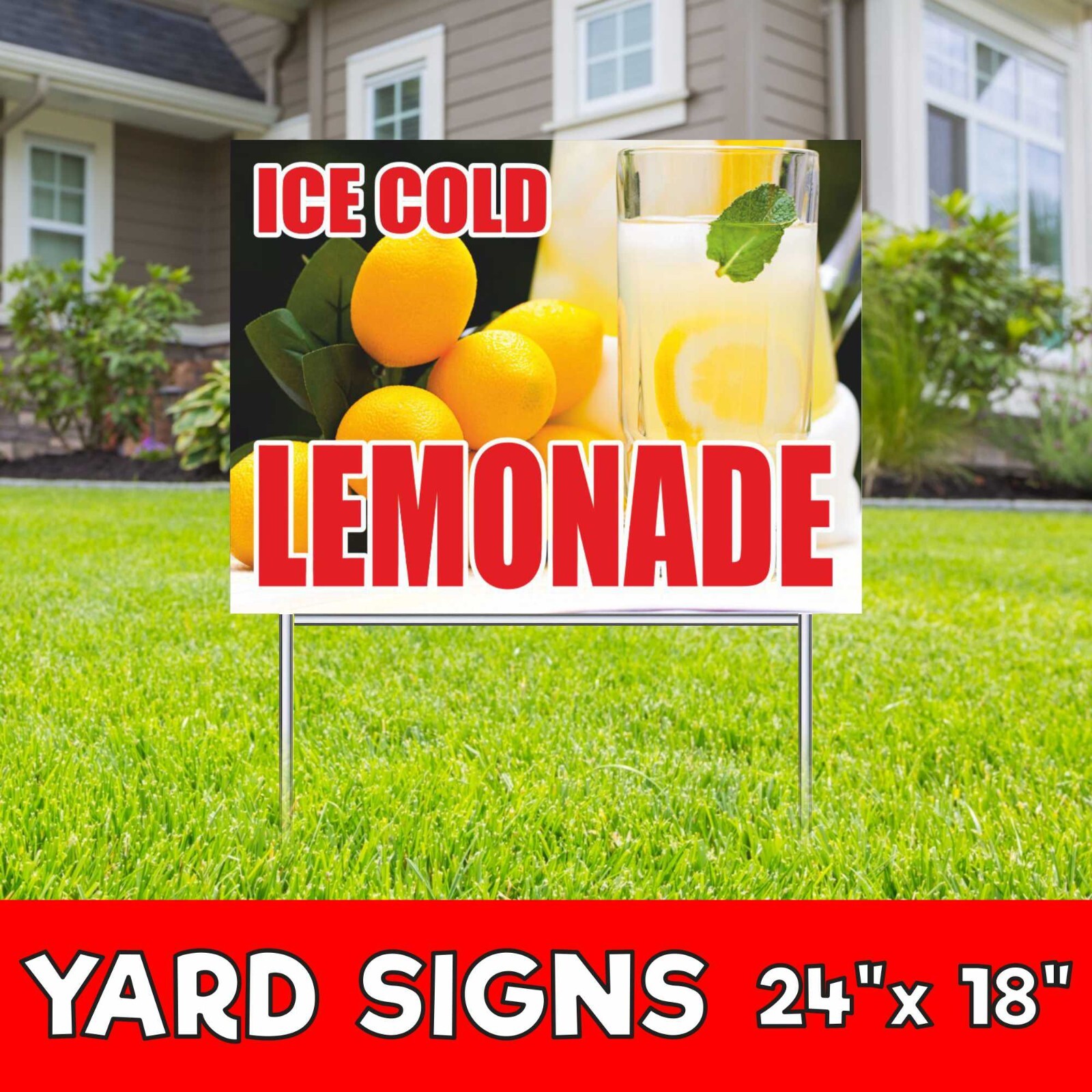 ICE COLD LEMONADE Yard Sign Corrugate Plastic with H-Stakes Fresh juice drink