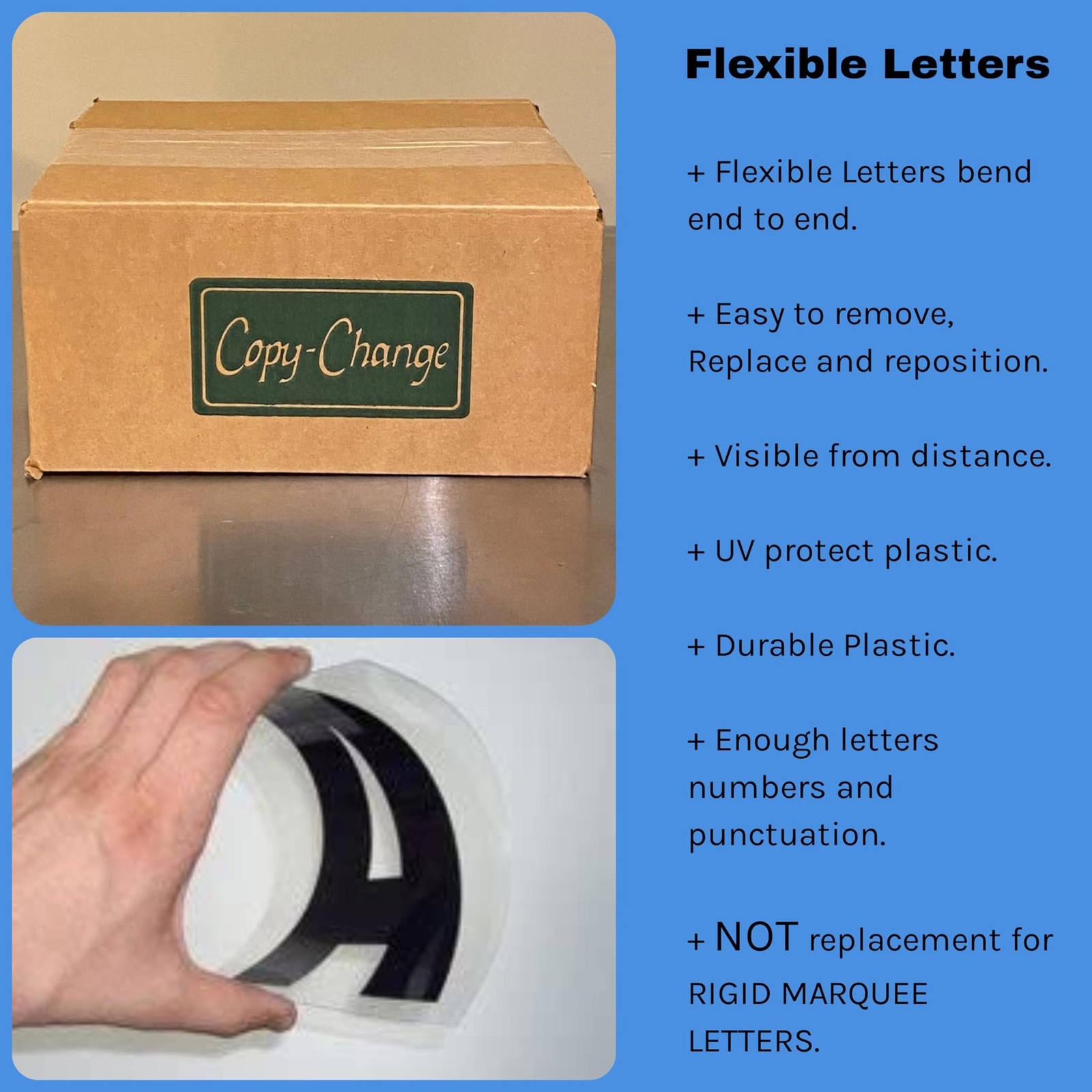 Changeable Outdoor Sign Flexible Letters – Block Style – 8″ on 8-7/8″ Black