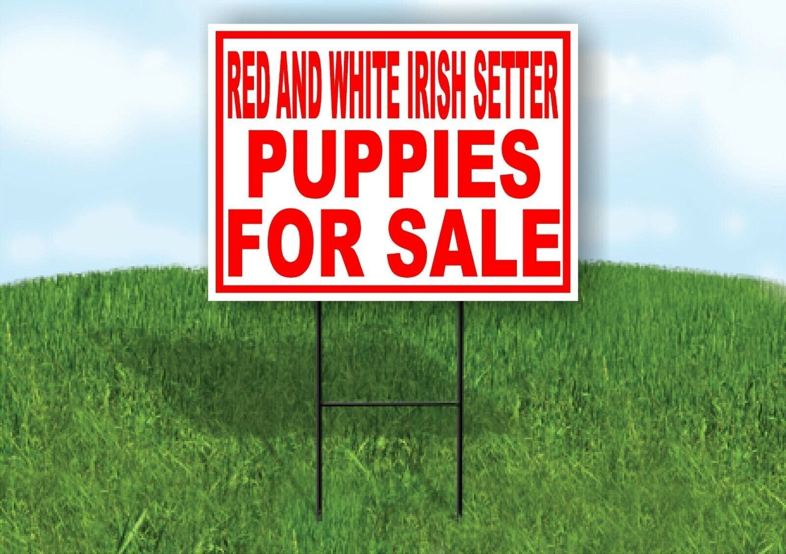 Red and White Irish Setter PUPPIES FOR SALE Yard Sign Road with Stand LAWN SIGN