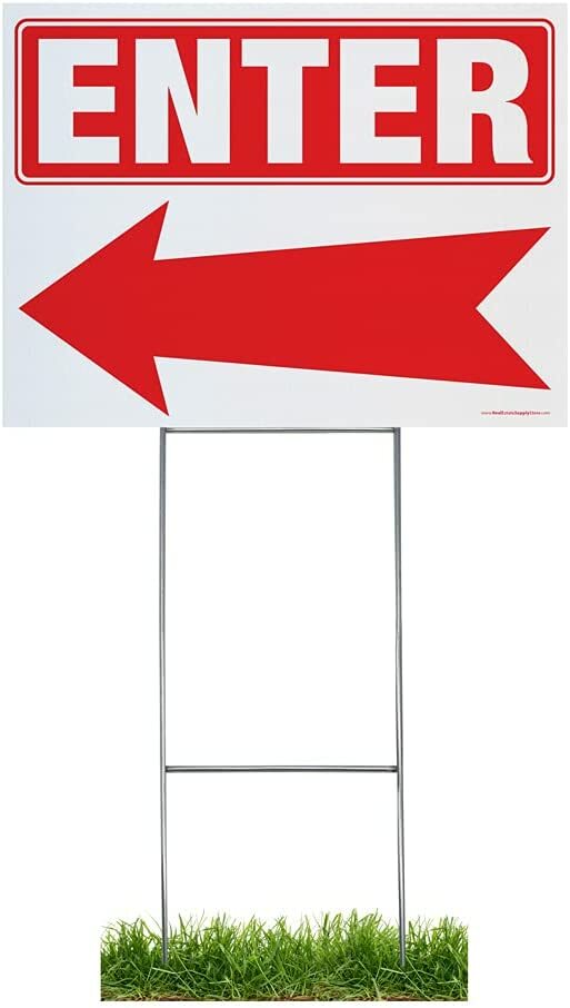 Large Double Sided Enter Arrow Yard Sign Complete Kit w/Stake(s)(1,2,3 or 5pk)