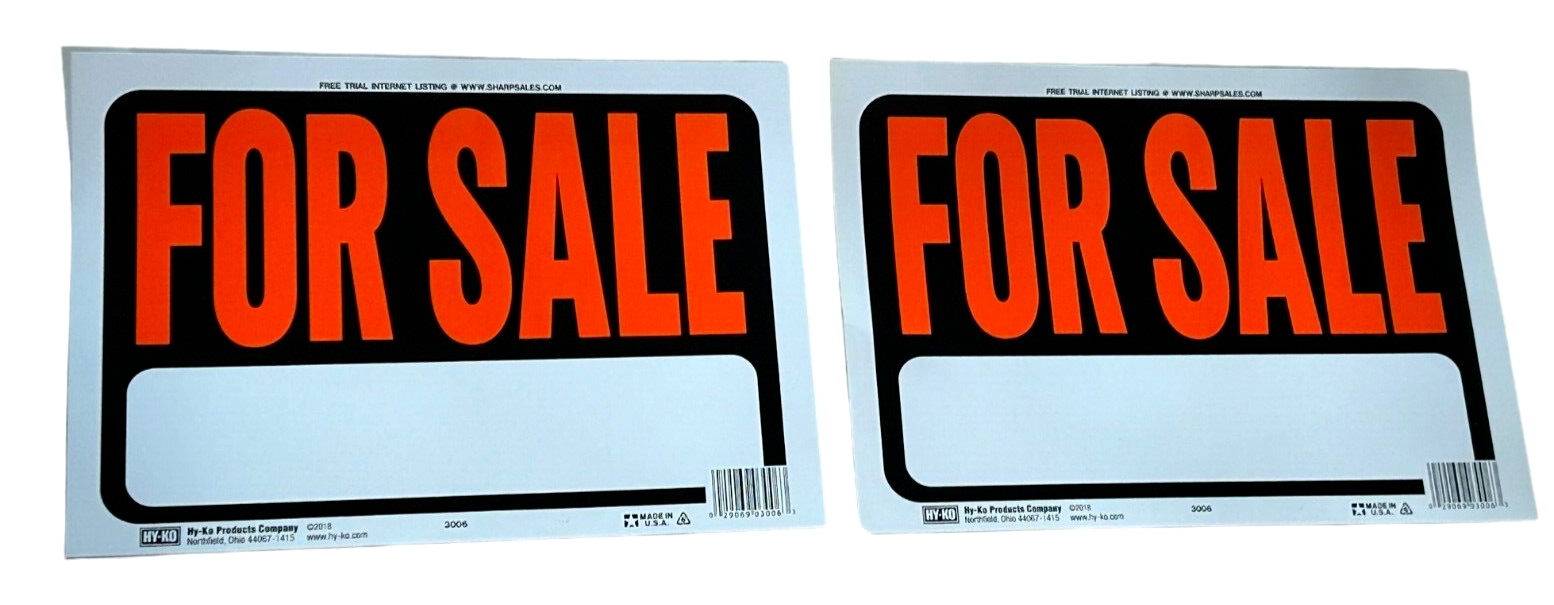 2-Pack FOR SALE Signs – 8.5″ x 12″ w/ 4″ High Red Letters Weatherproof Plastic