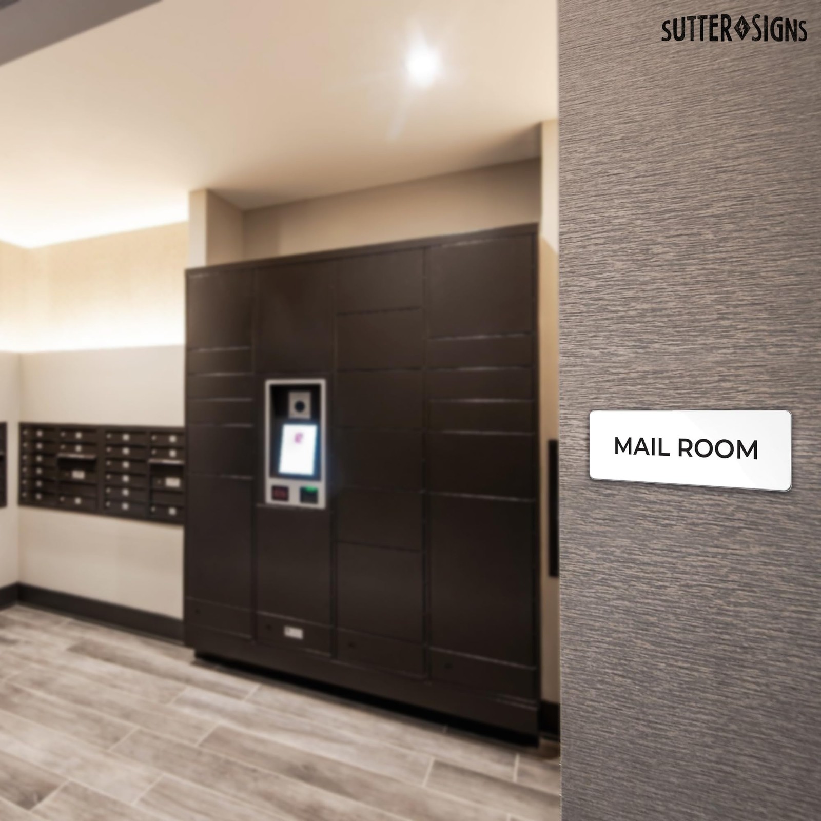 Mail Room Sign Durable ABS Plastic Adhesive Backing Wall Door 2×6 Inch Set