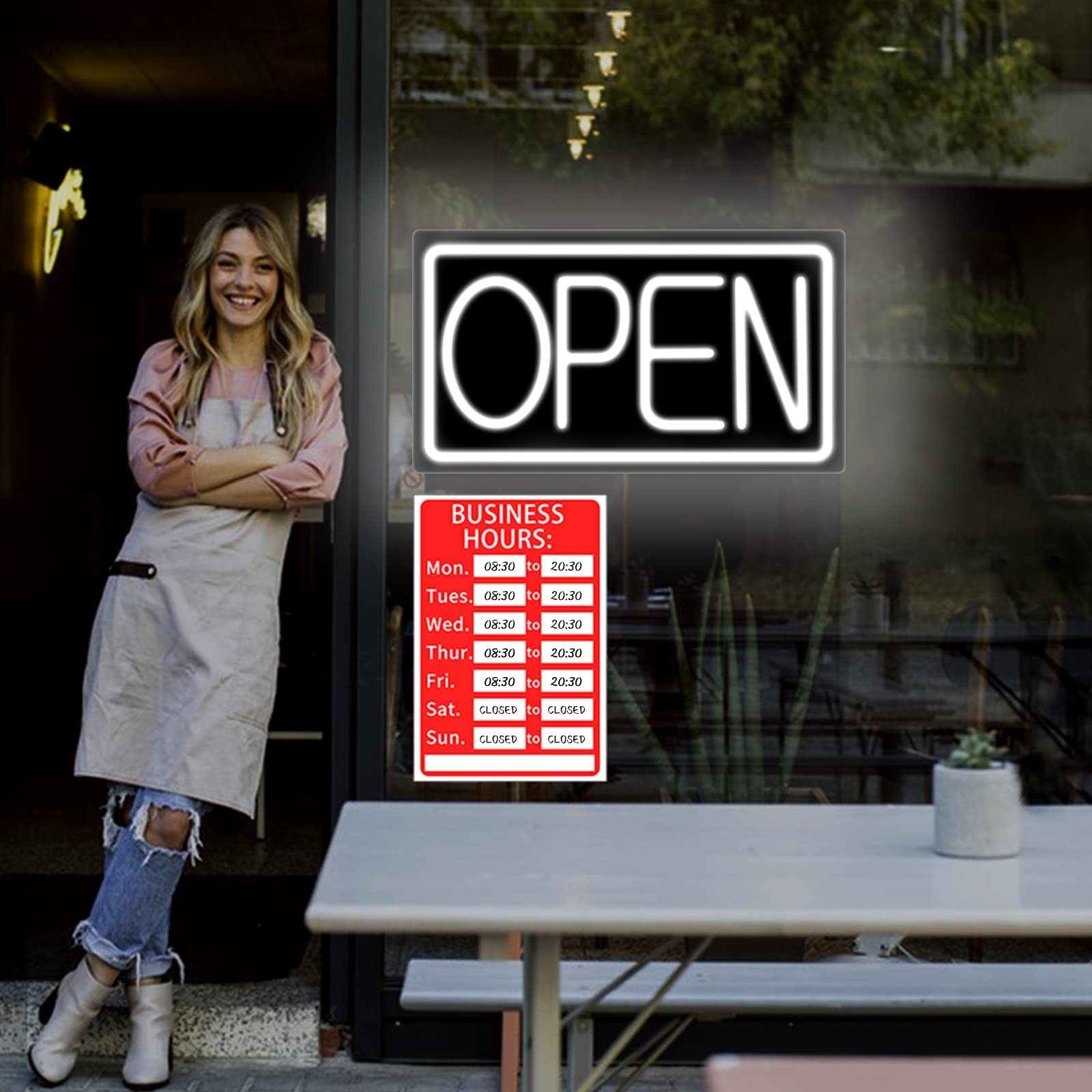 Ultra Bright LED Open Sign 16″ Plug In Light Up Neon Display for Storefront, Bar