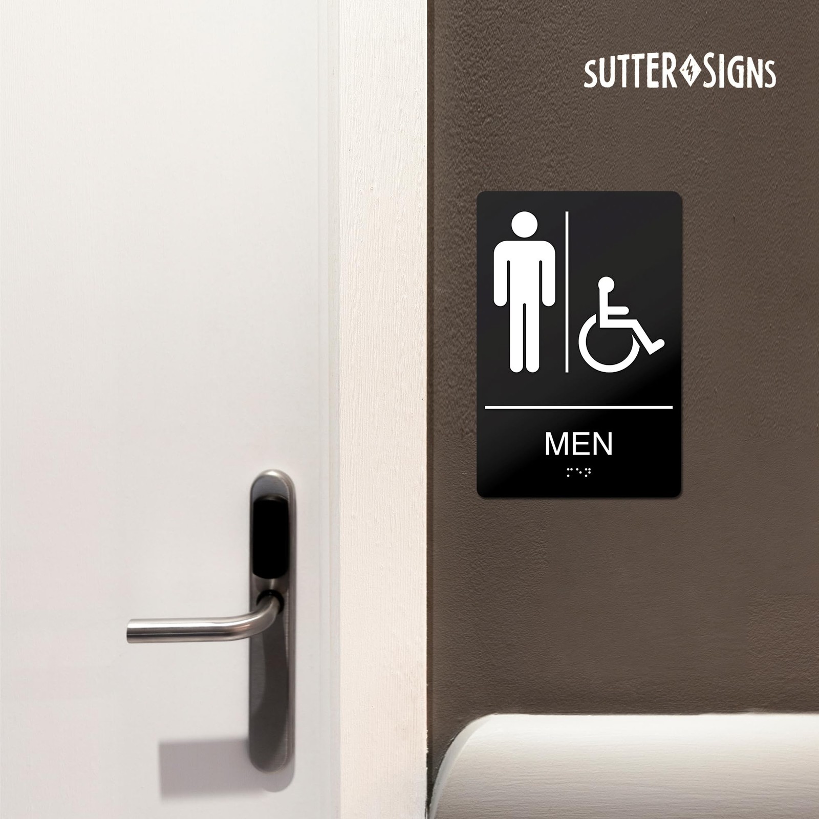 ADA Compliant Men’s Room Sign – Self-Adhesive ABS Plastic Braille Sign – 9″ x…