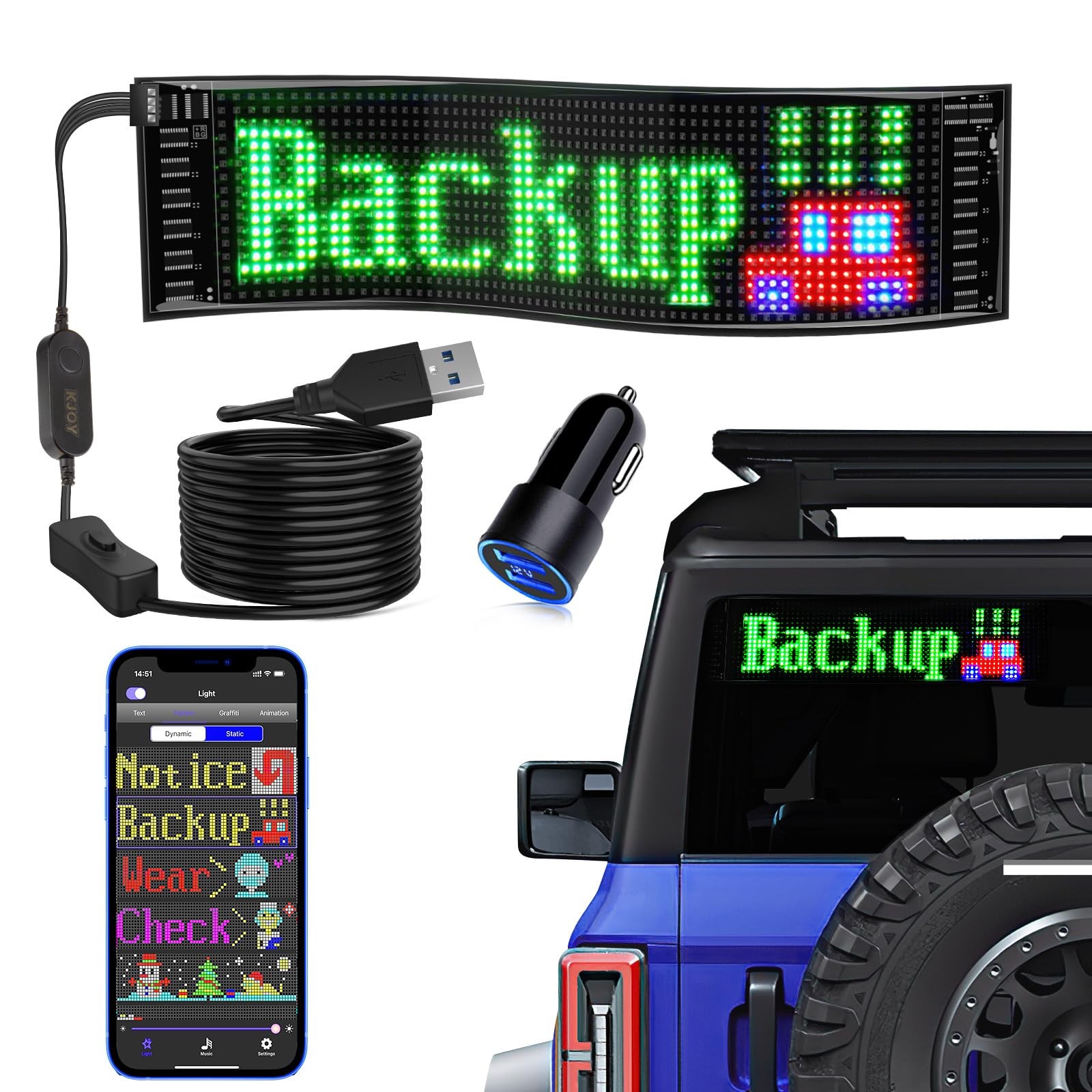 USB LED Sign 5V, Bluetooth App Control, Custom Text Display for Car, Store, P…