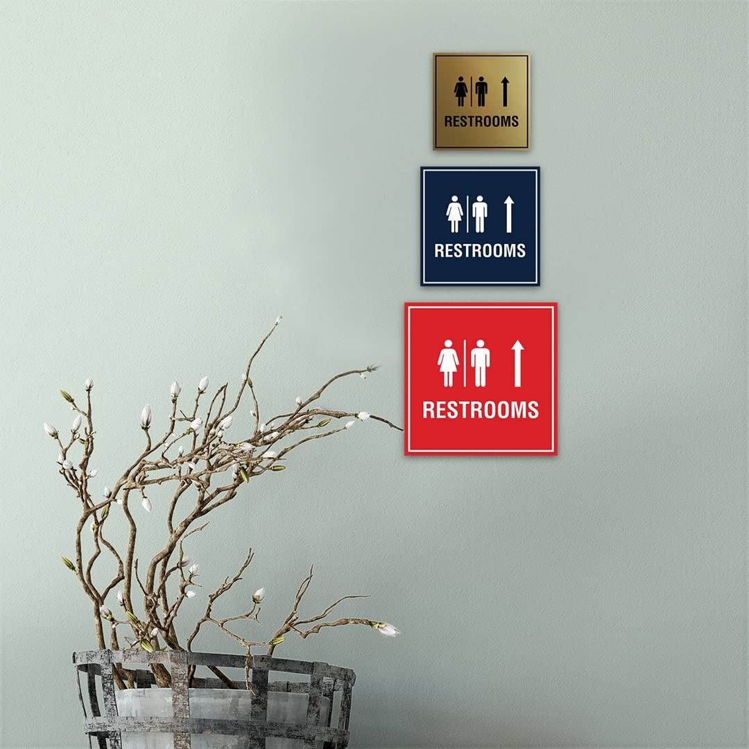 Square Restrooms Up Arrow Sign Black Large 1 Pack Door Wall Plaque Decor