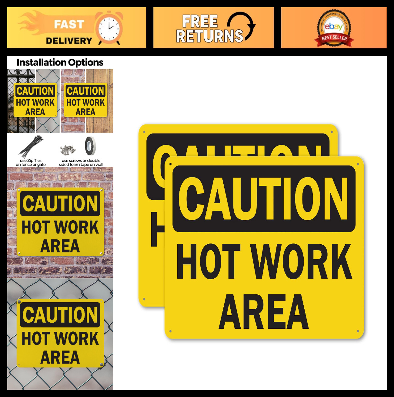 2 Pack OSHA Caution Sign – 14″x10″ Weather Resistant Plastic for Worksite Safety