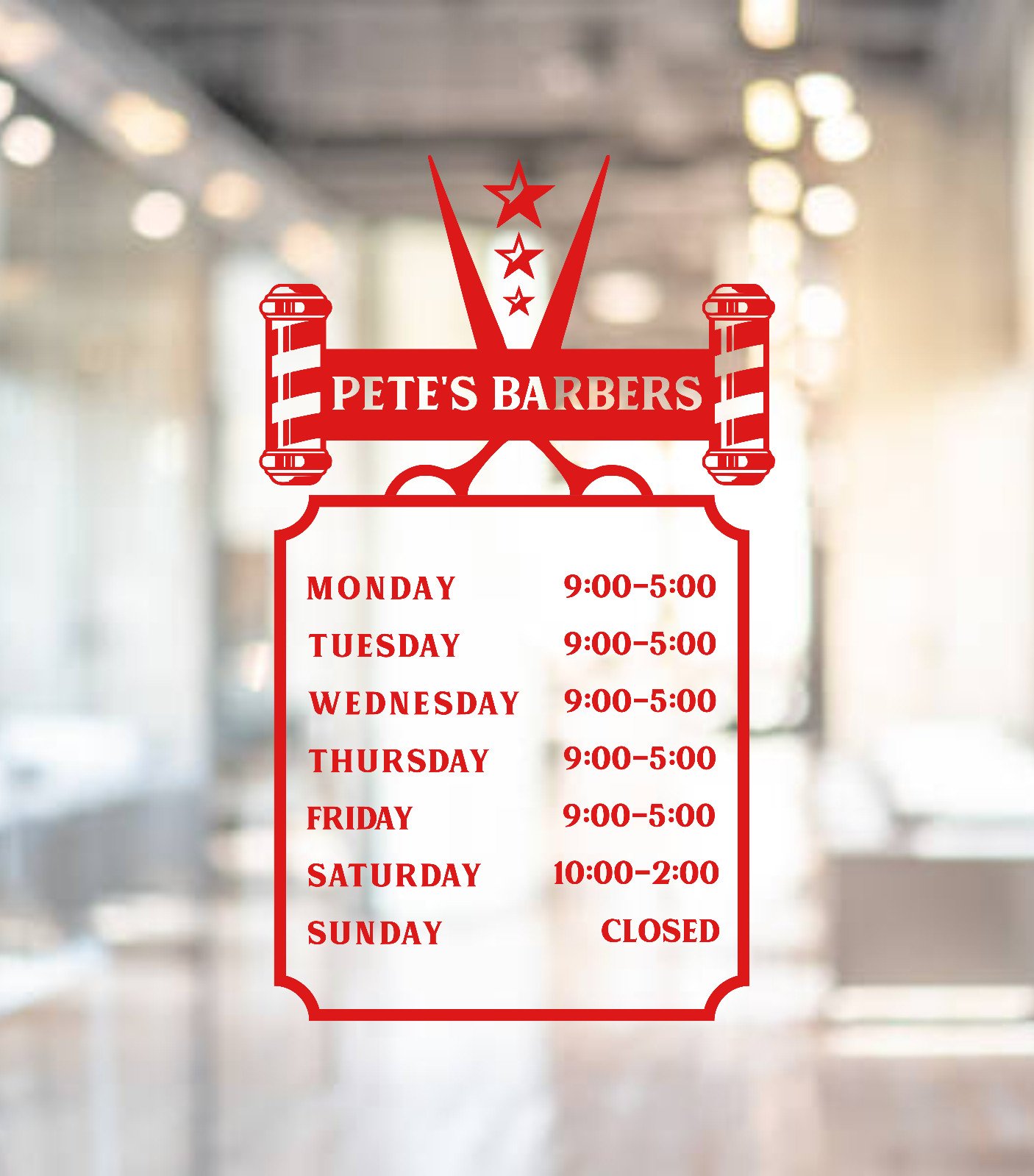 Barber Shop Opening Times Custom Personalised Custom Window Wall Sign Sticker