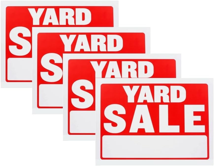 Yard Sale Sign 9”L x12″W Plastic Signs for 4PC WHITE-RED