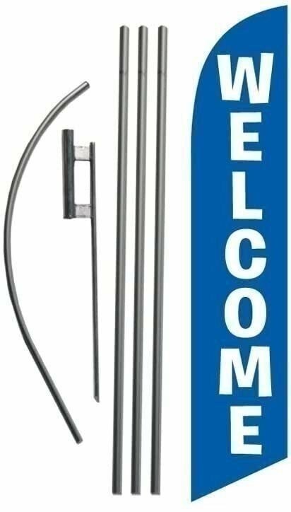 FFN Welcome Feather Flag Kit with Ground Stake 15 foot Blue Welcome Sign Set…
