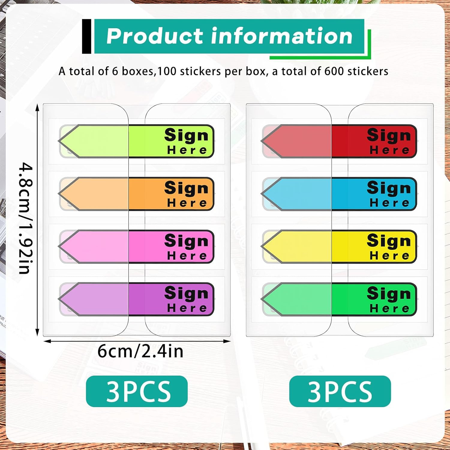 Colored Sign Here Tabs – 600 Self-Stick Flag Stickers with Dispenser