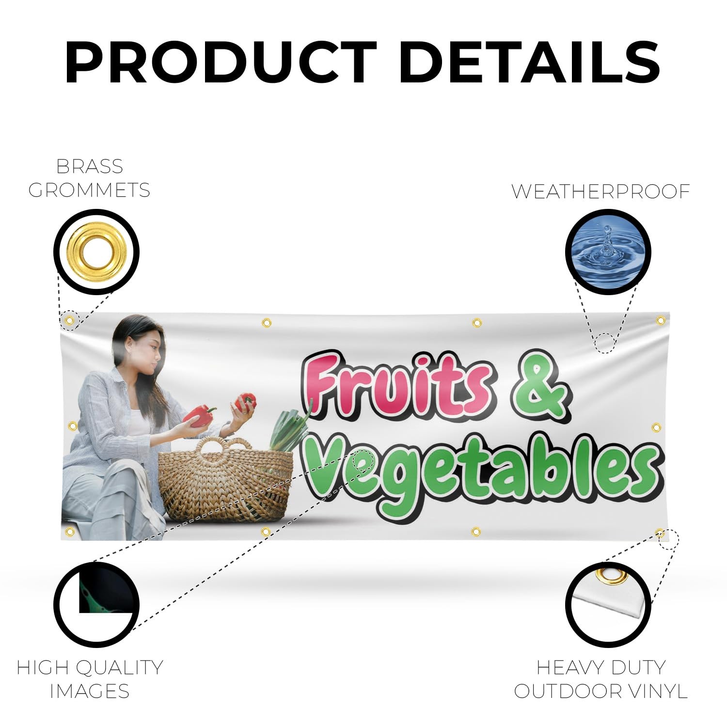 Signmission Fruits And Vegetables Banner Sign 36 X 96 13 Oz Vinyl Metal