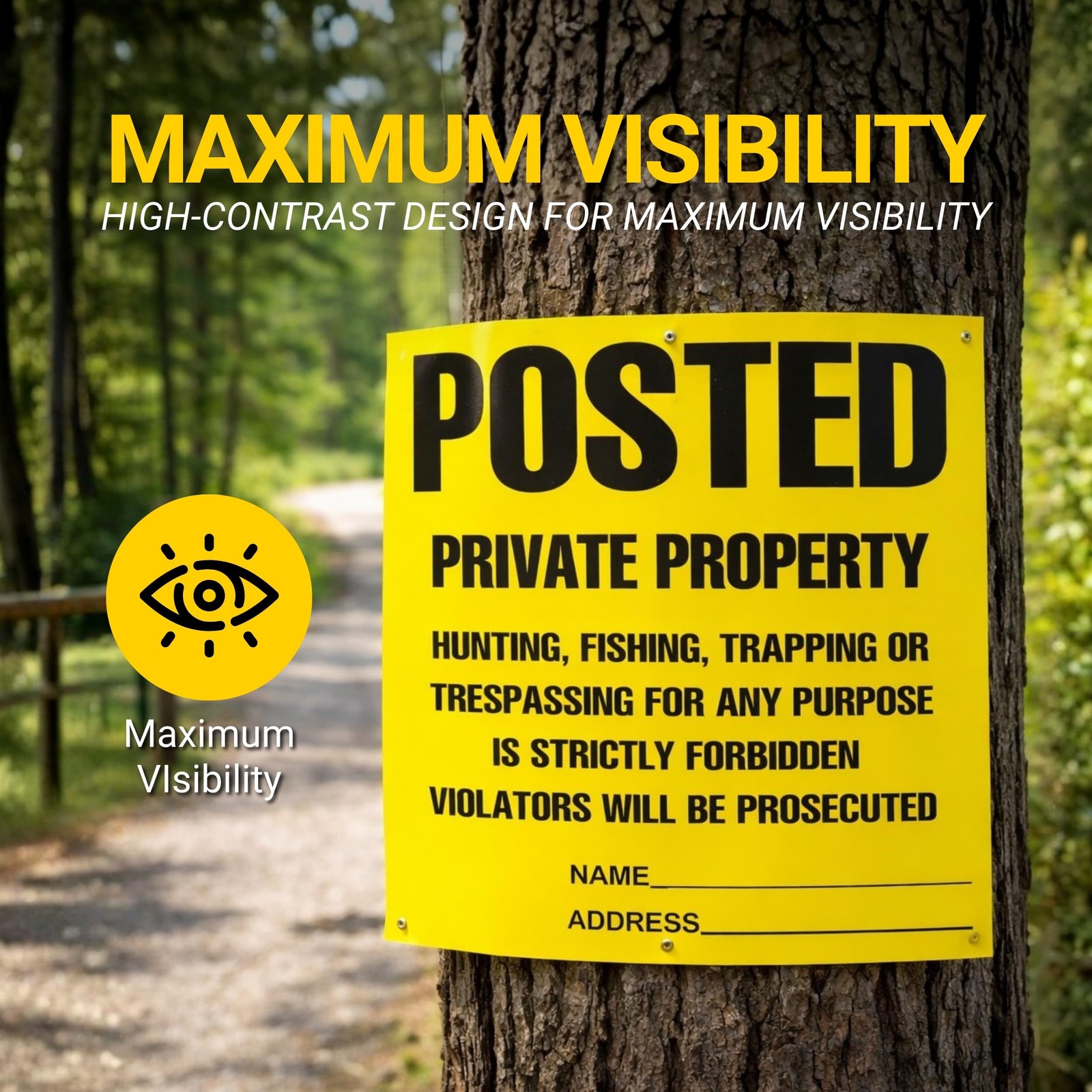 No Hunting No Trespassing Signs 11×11 Inch Yellow Private Property 100 Pack