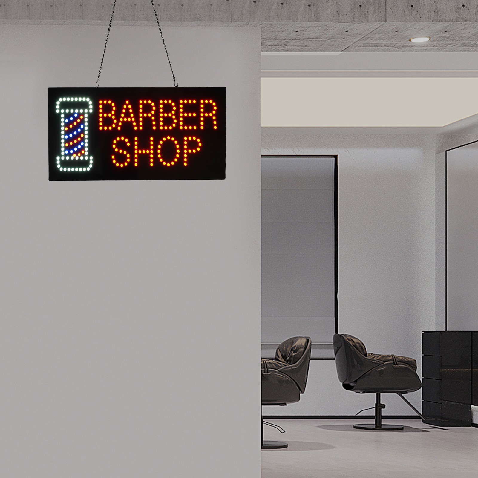 60*30cm Barber Sign Haircut Shop Hanging Up Mount LED Light Sign Hair Salon 18W