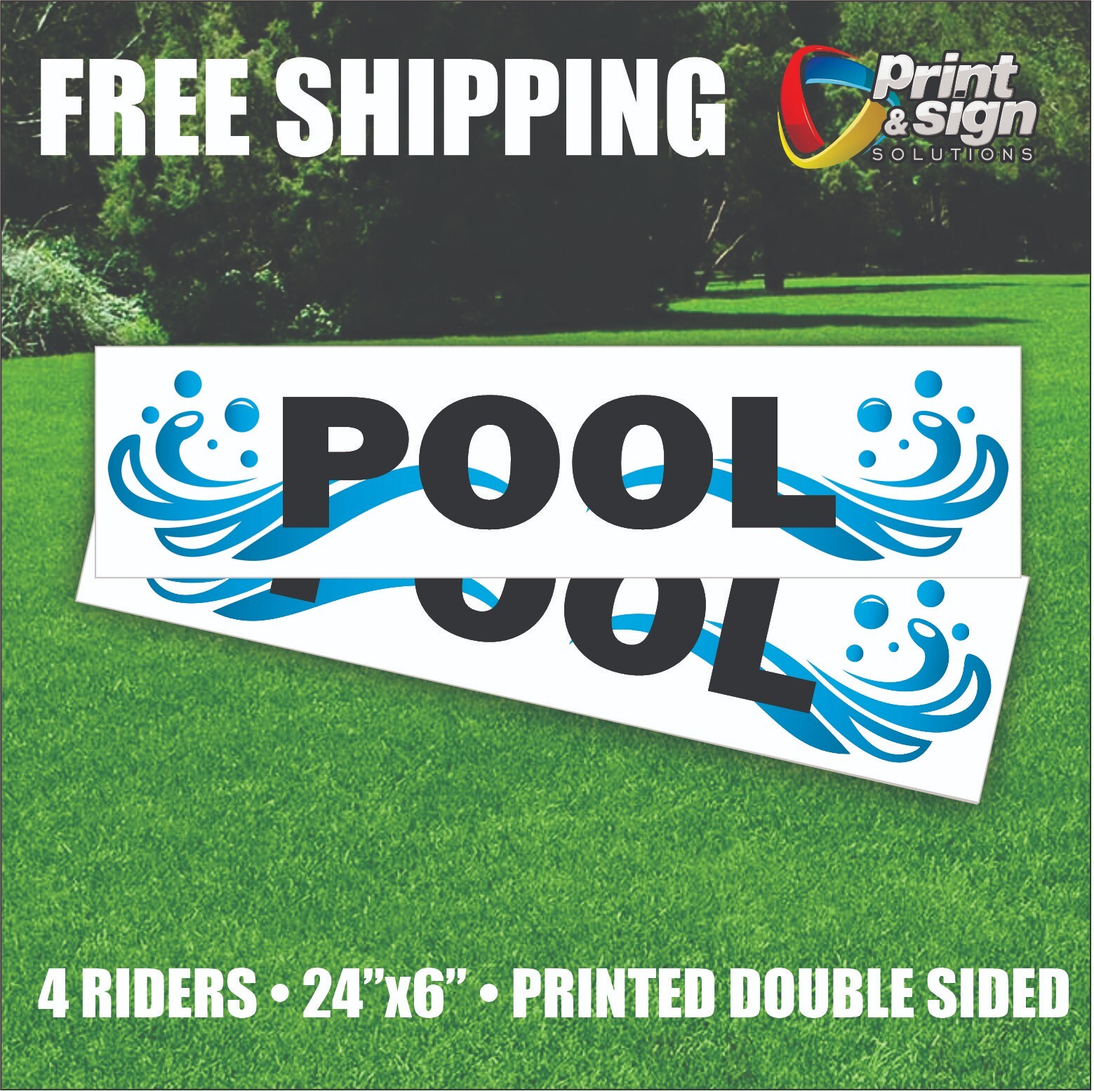 4PC FOR POOL 6″x24″ REAL ESTATE RIDER SIGNS 2 Sided HOMES HOUSE PLASTIC POOL