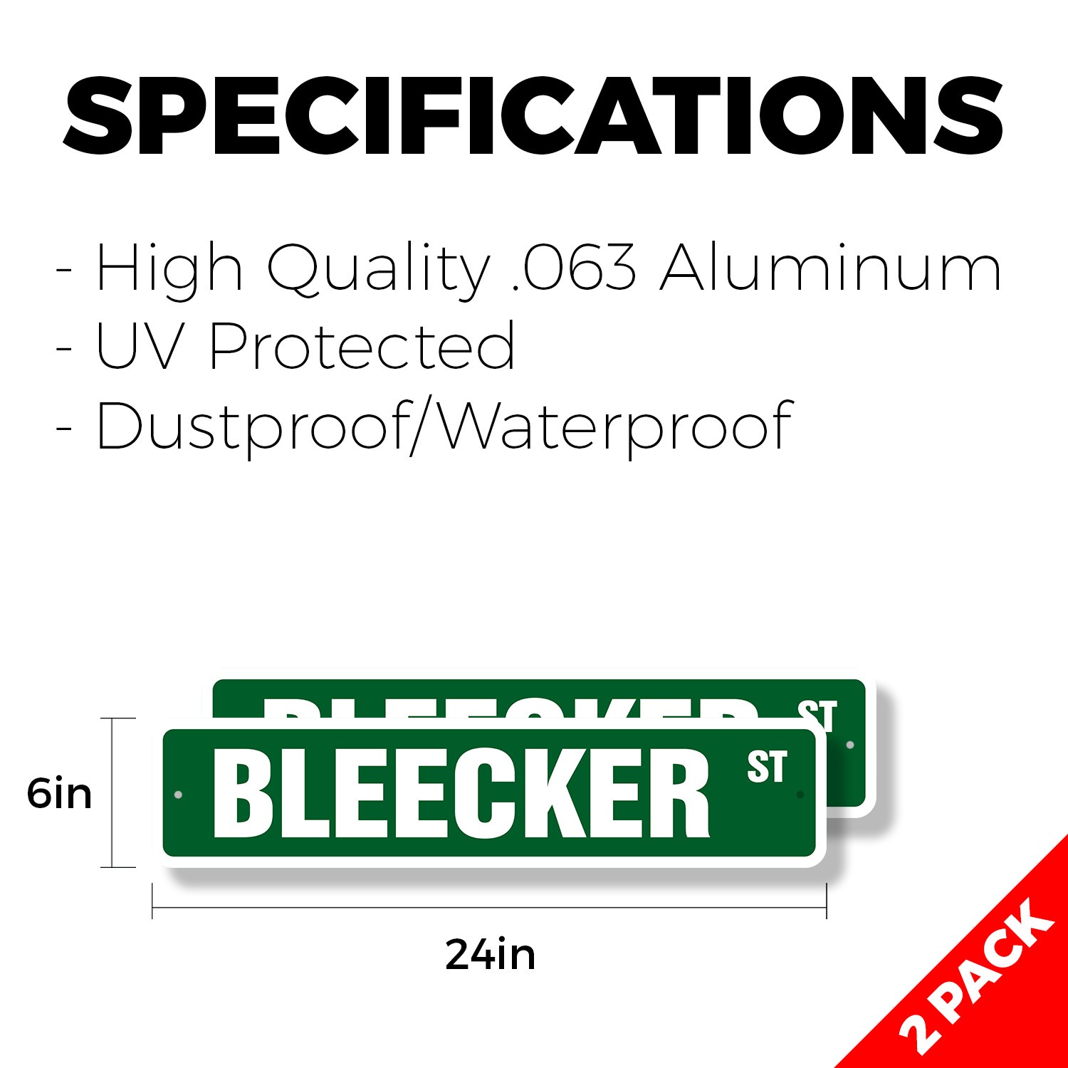 BLEECKER Street Sign (2 Pack) Plastic Metal Road Sign new york city manhattan