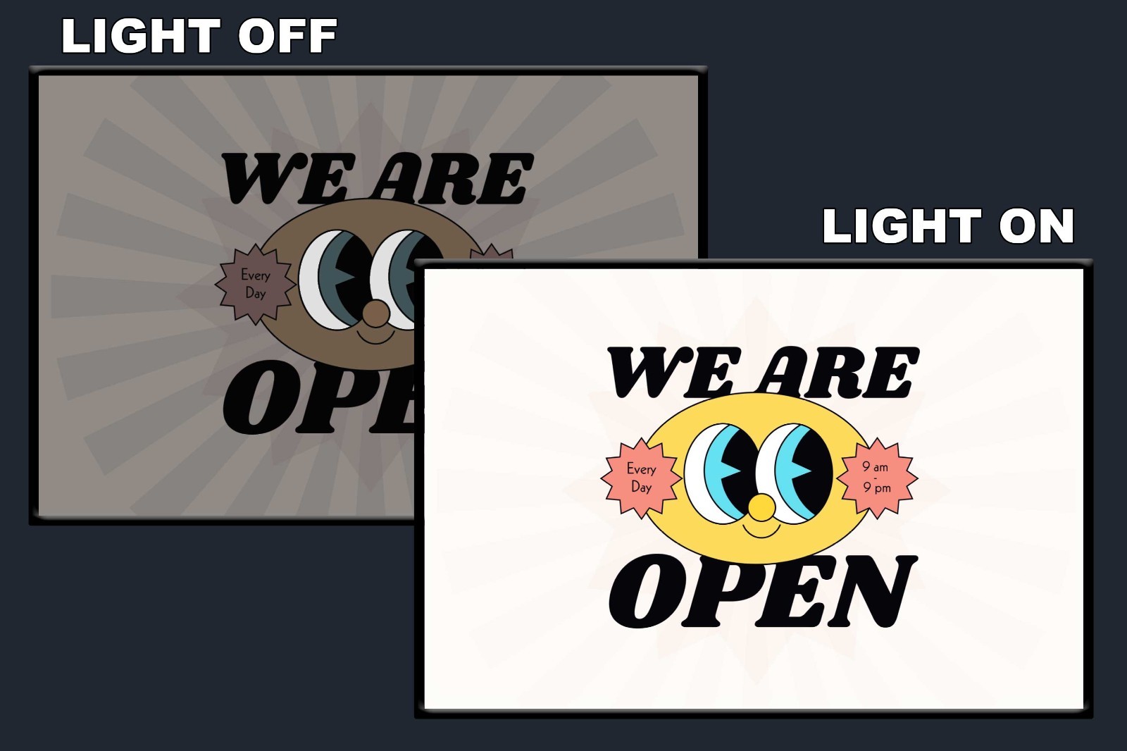 Custom LED Open Sign with Business Hours Personalized Light Box