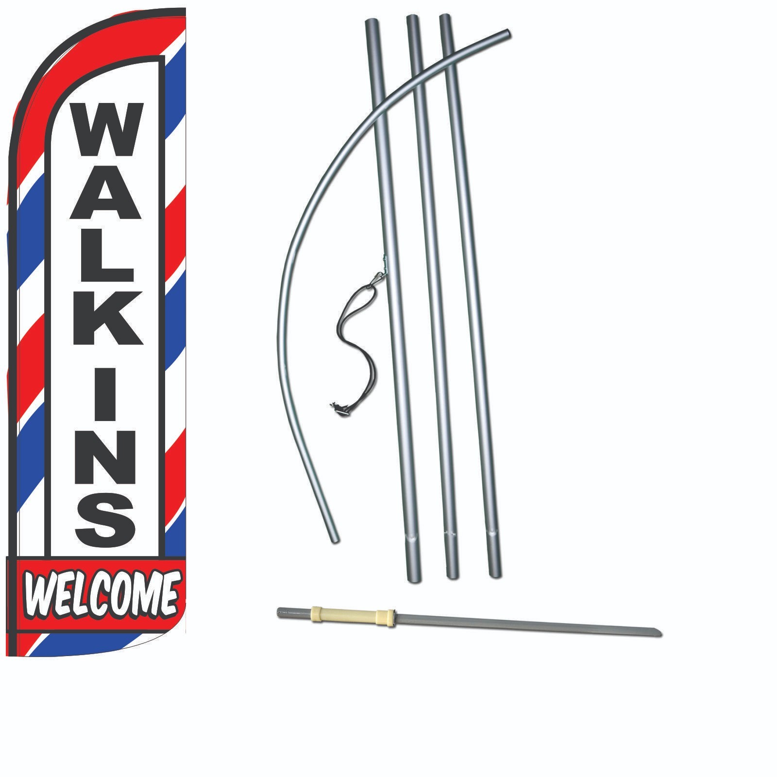 Walk Ins Welcome Extra Wide Swooper Flag with Flag Pole and Spike
