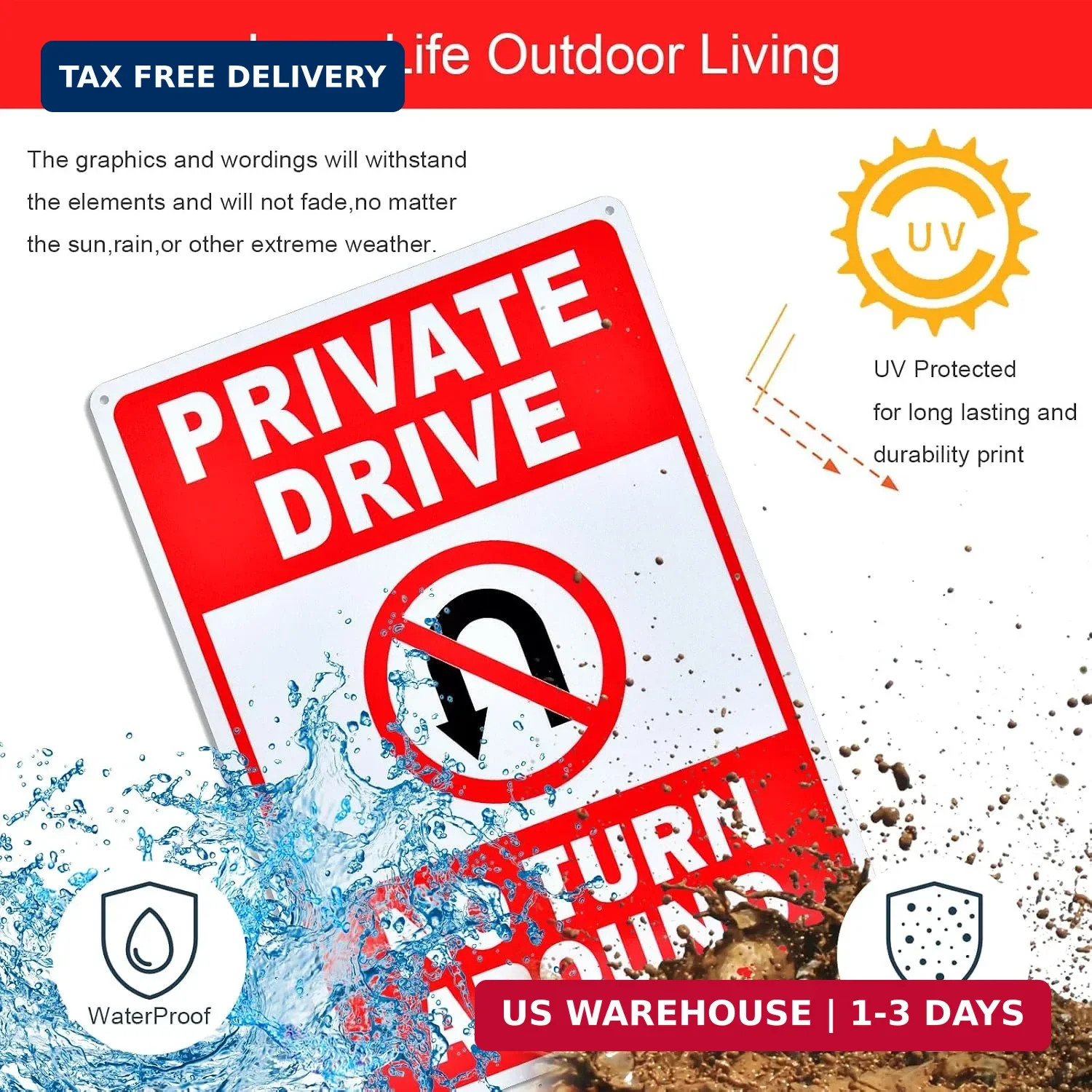 2 Pack Private Drive No Turn around Sign, 10″ X 14″ Driveway Signs No Turnaround