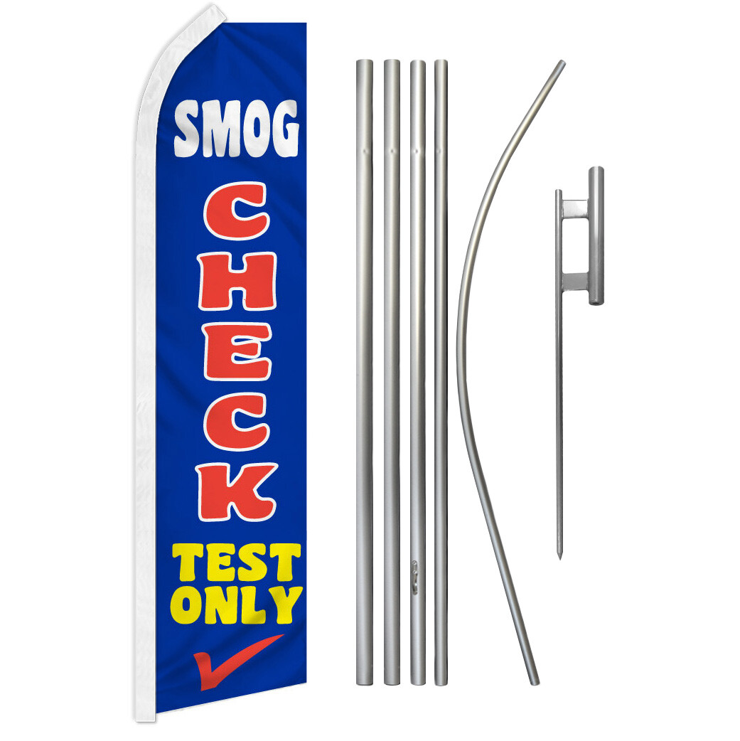 Smog Check Test Only Advertising Swooper Feather Flutter Flag & Pole Kit