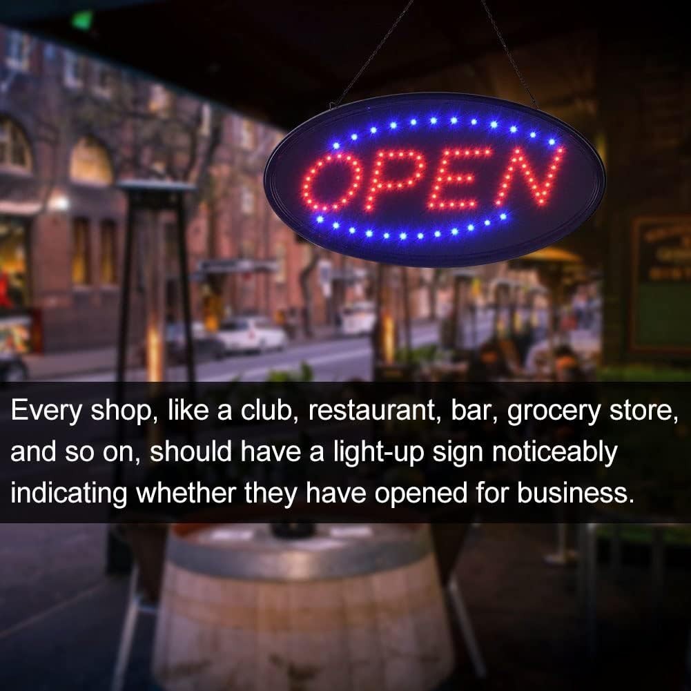 LED Open Sign 19×10 Inches Bright Wall Mount Flashing Window Bar Shop Hotel