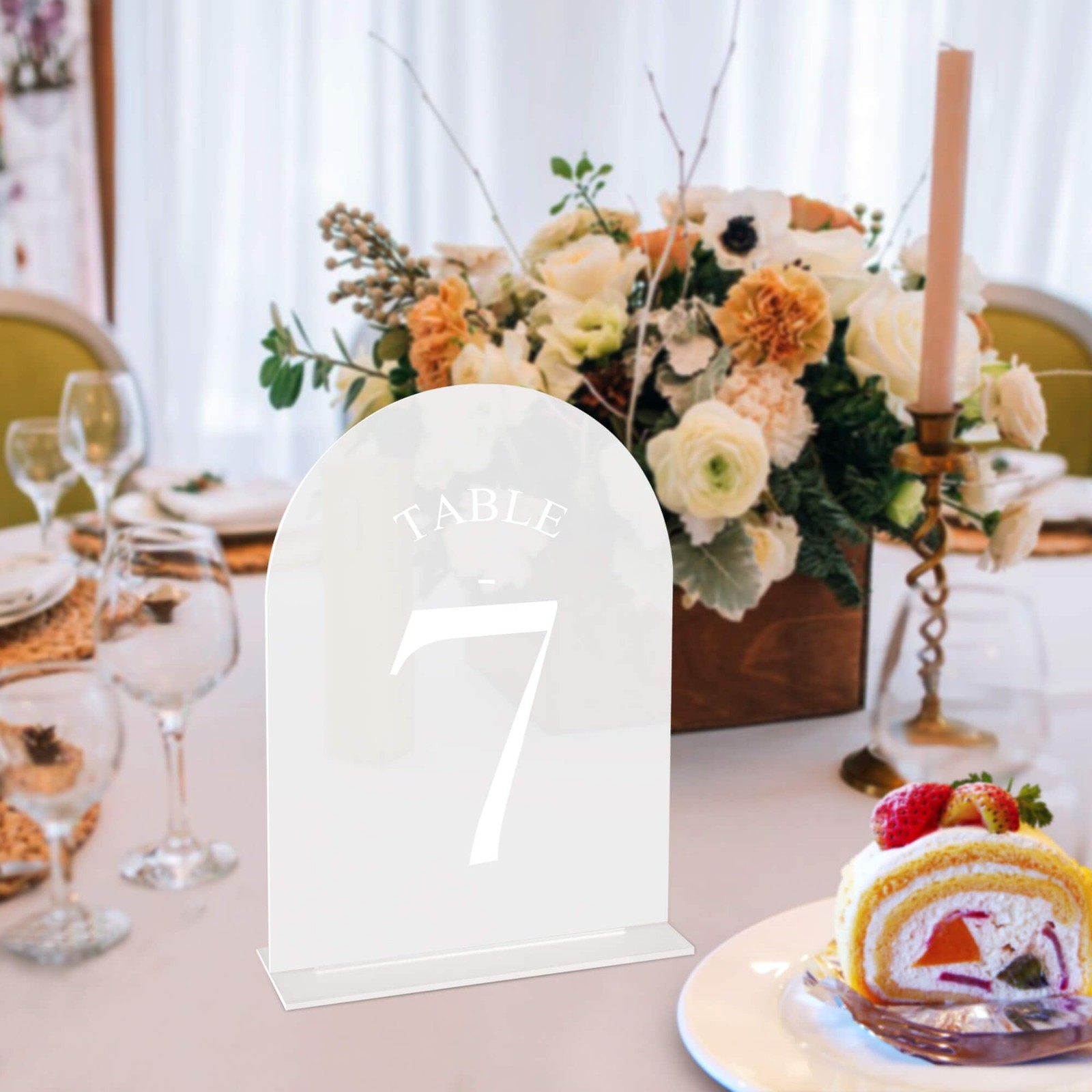 Frosted Arch Wedding Table Numbers 1-10 with Stands – 5″ X 7″ Acrylic Sign Ta…