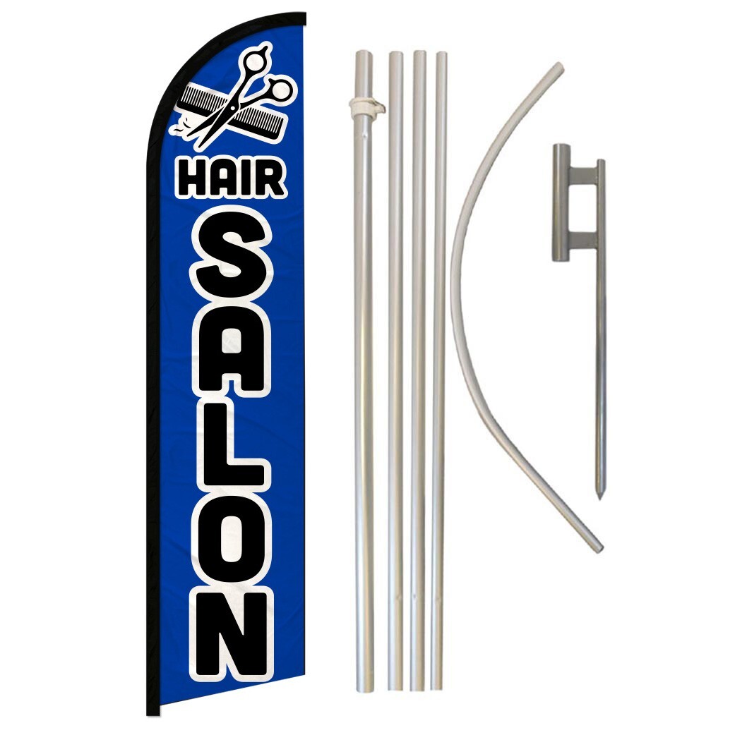 Hair Salon Full Curve Windless Swooper Flag & Pole Kit Beauty Services