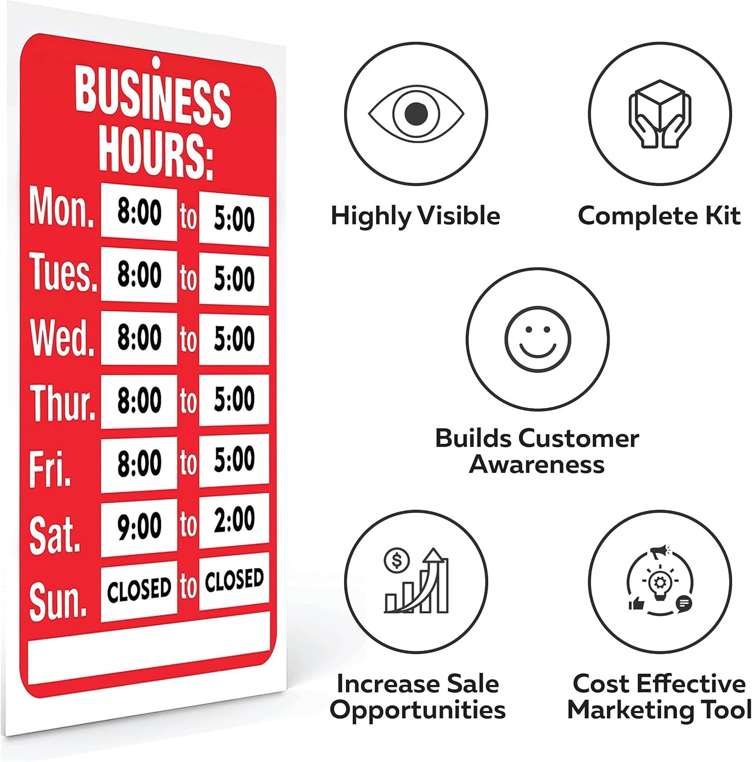 Hours of Operation Sign 11.7 x 7.7 Inch Red and White Ideal for Retail Offices