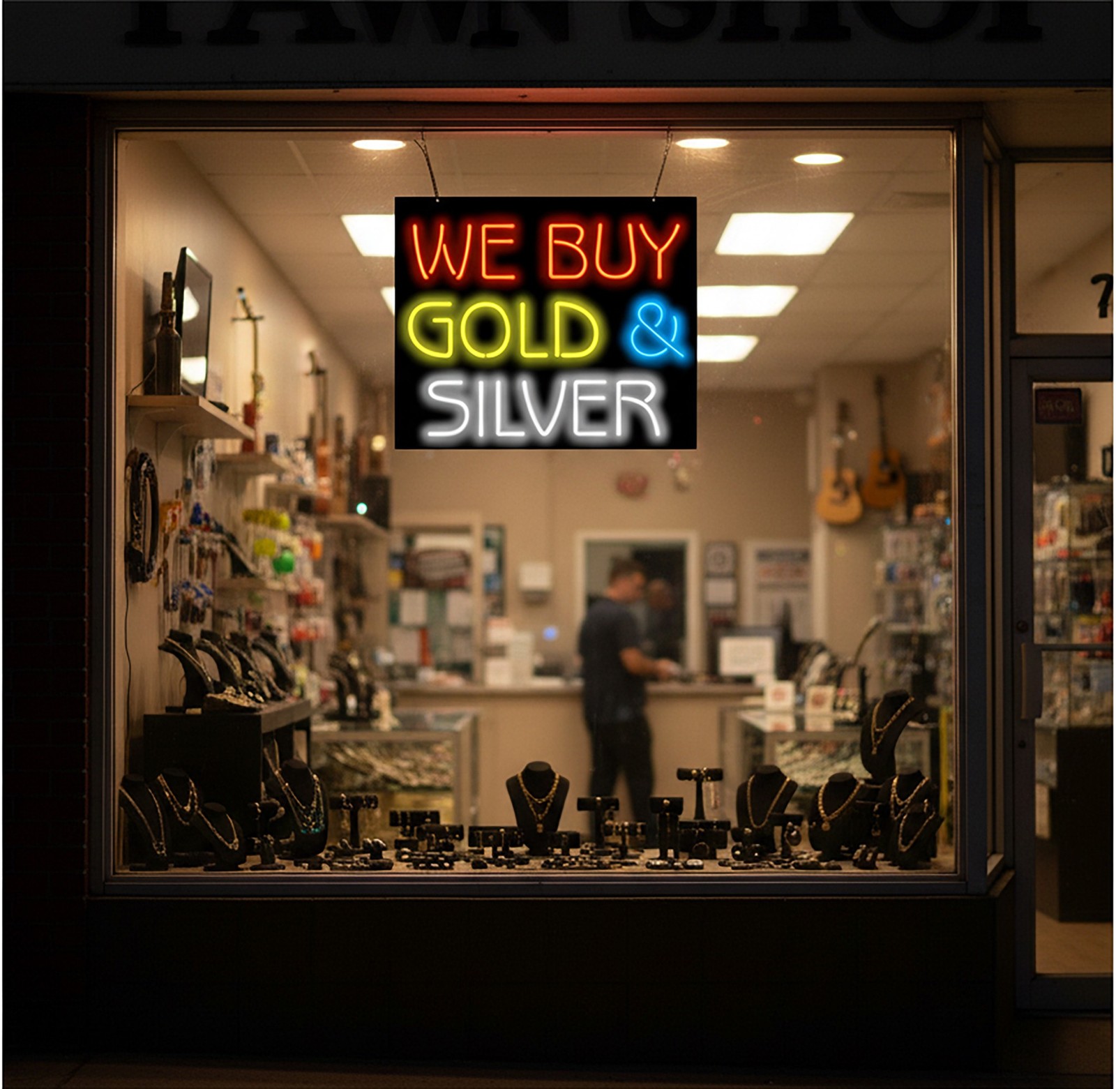 We Buy Gold & Silver Neon Sign – Very Large 32″ x 27″ – Real Neon Gets Attention
