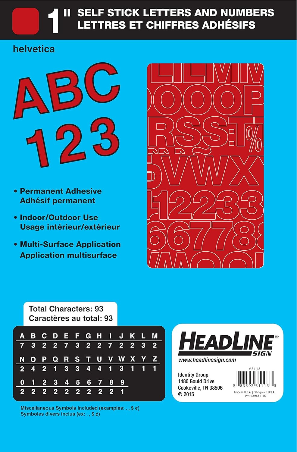 Sign 31113 Stick-On Vinyl Letters and Numbers, Red, 1-Inch, Made in USA