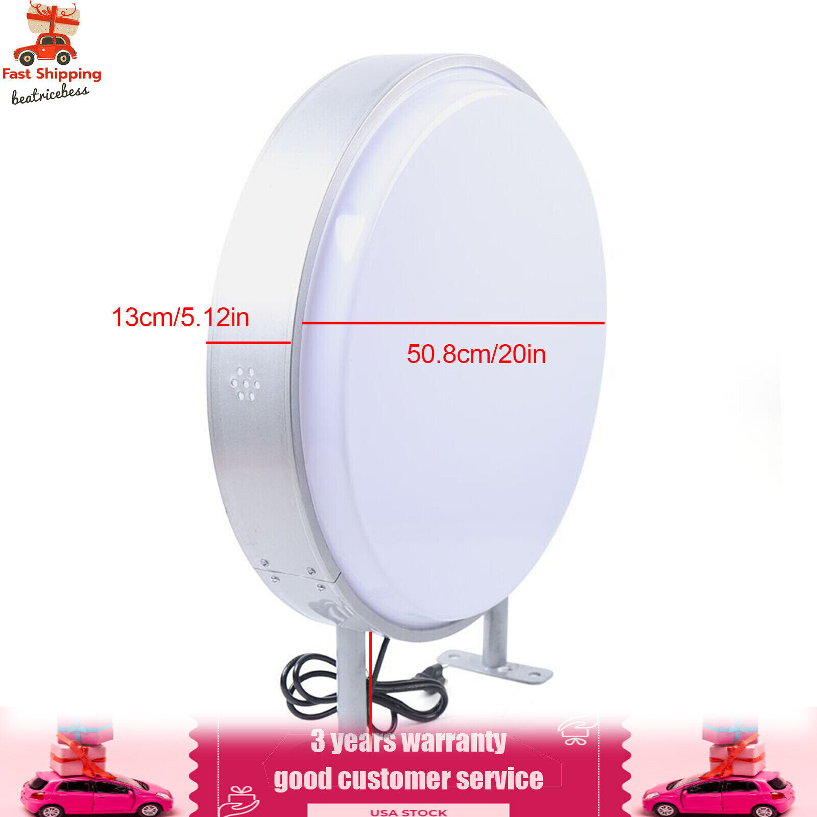 20″ LED Double Sided Round Light Box Outdoor Sign Advertising Projecting Light