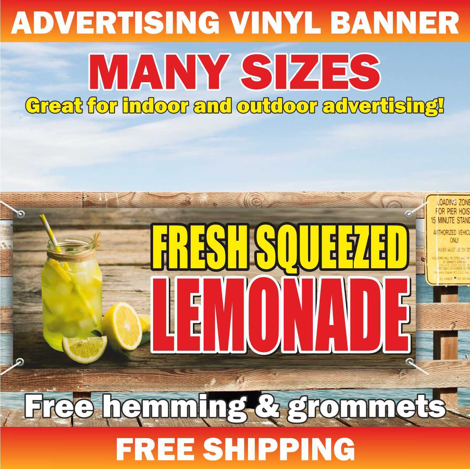 FRESH SQUEEZED LEMONADE Advertising Banner Vinyl Mesh Sign Ice Cold Drinks Tea