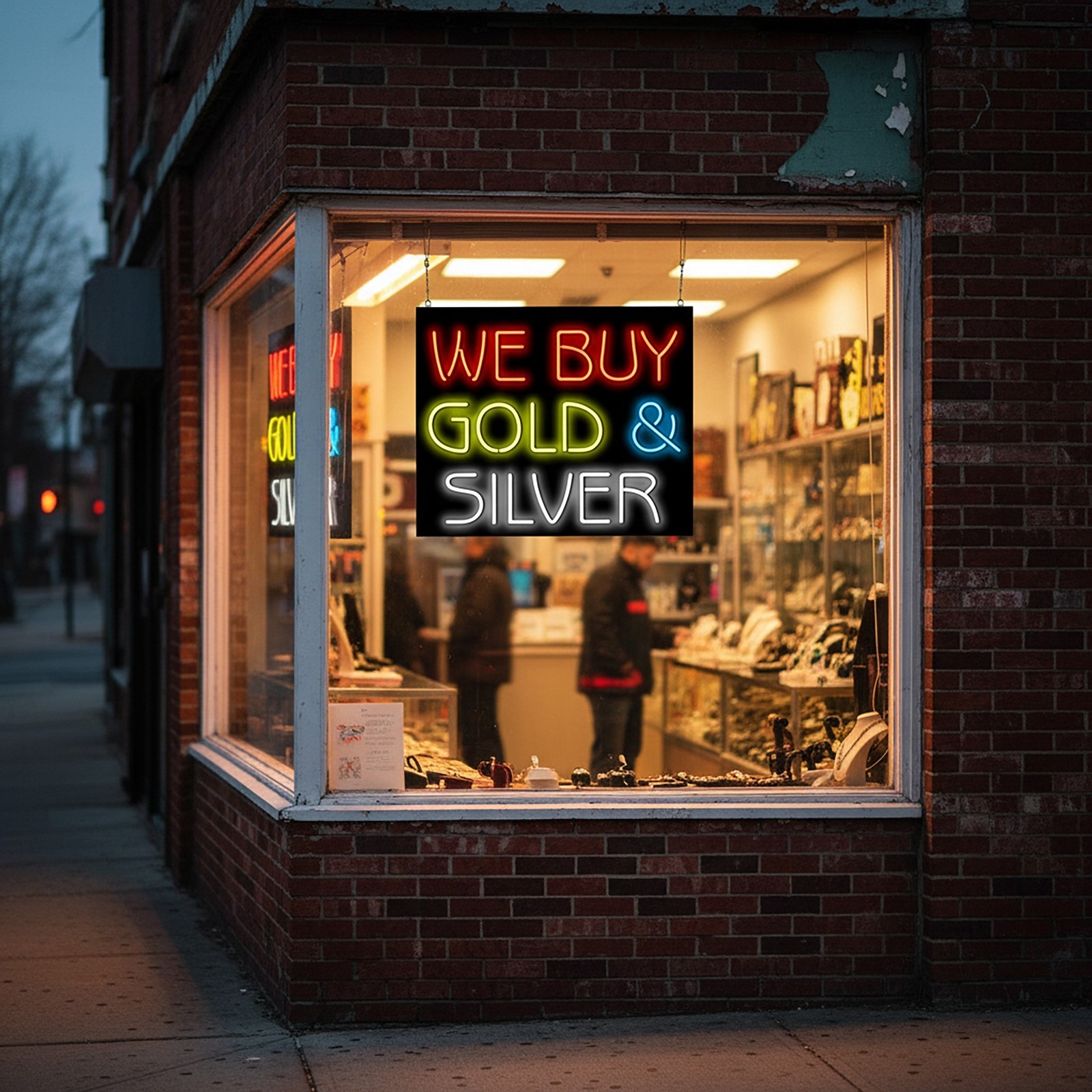 We Buy Gold & Silver Neon Sign – Very Large 32″ x 27″ – Real Neon Gets Attention