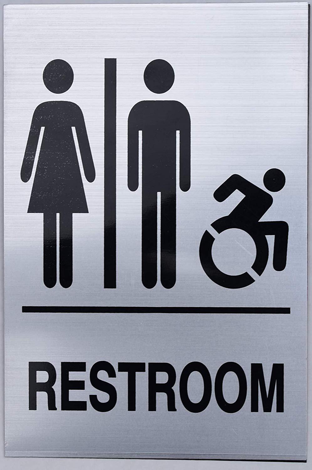Unisex Restroom – Sign. 6″x9″ Sign -(Aluminium, Brush Silver,…-REF24-1027
