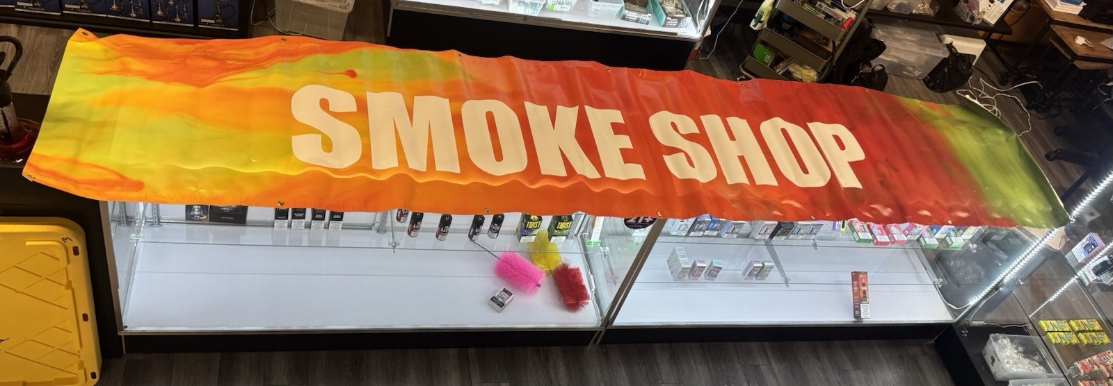 Vinyl Smoke Shop Banner Multi-Color with Pre-Grommet for Hanging 147.5”x31.5”
