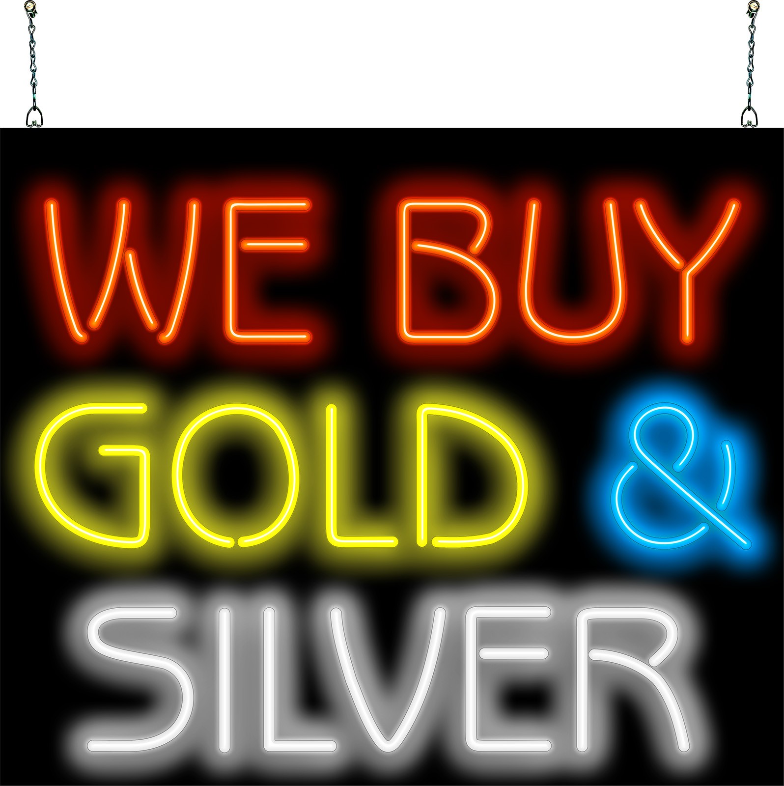 We Buy Gold & Silver Neon Sign – Very Large 32″ x 27″ – Real Neon Gets Attention