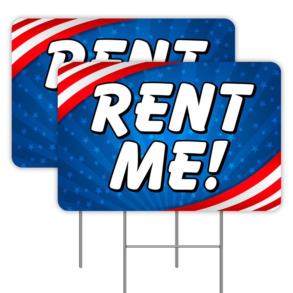 RENT ME 2 Pack Double-Sided Yard Signs 16″ x 24″ with Metal Stakes (Made in Texa