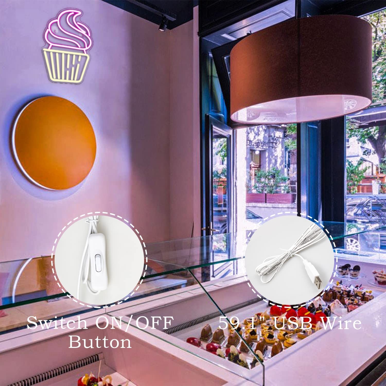 Cupcake Neon Sign Led Pink Warm White Neon Lights for Wall Decor Usb Light Up…