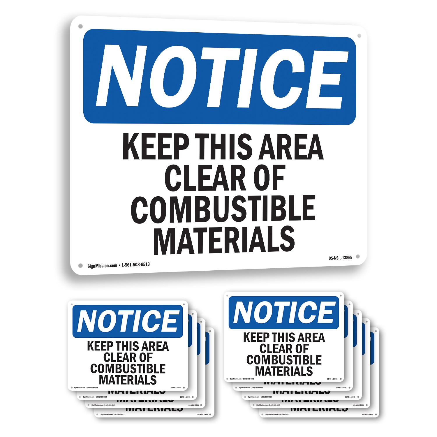Keep This Area Clear Of Combustible Materials OSHA Notice Sign, Decal 5/10 Pack