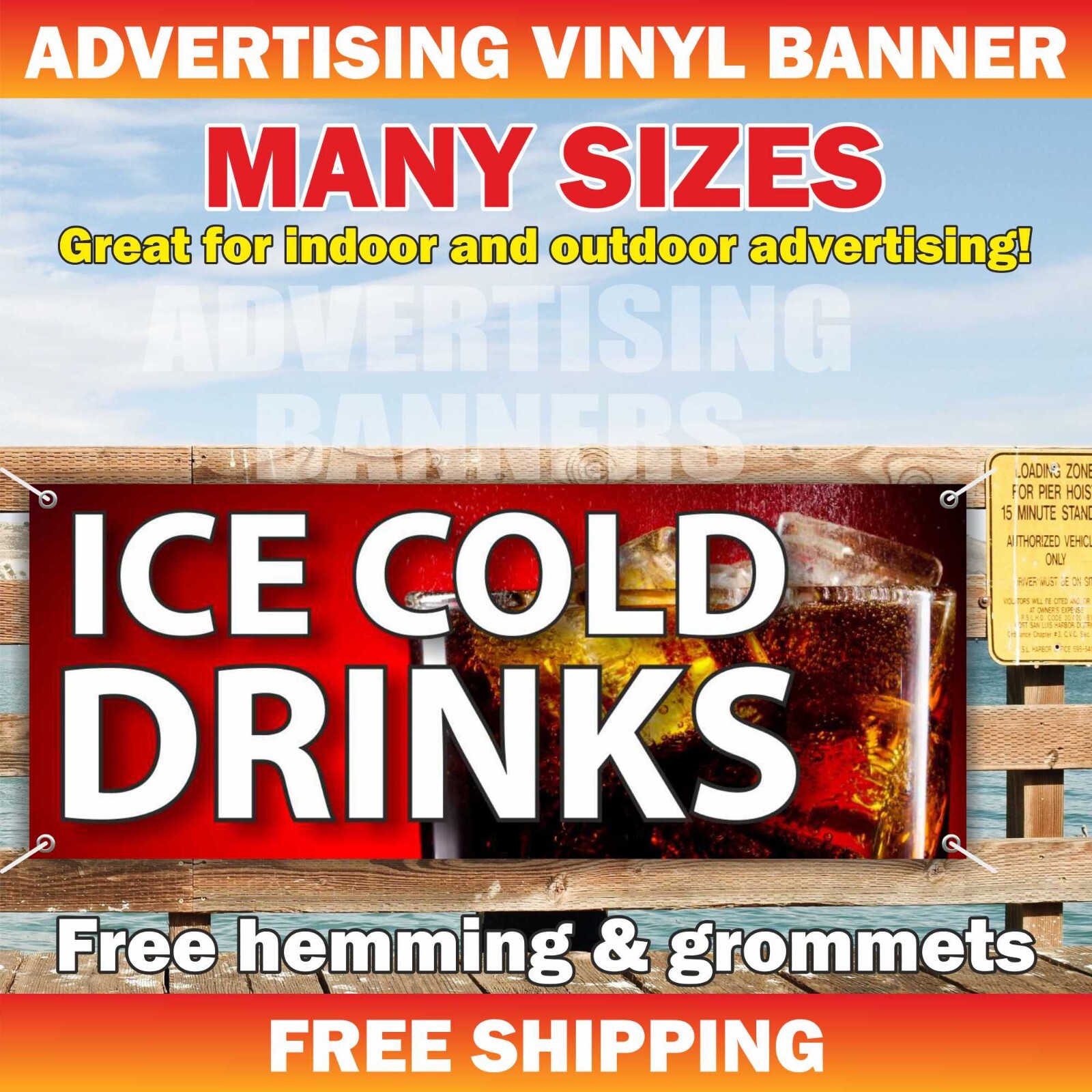 ICE COLD DRINKS Advertising Banner Vinyl Mesh Sign lemonade tea juice water tea