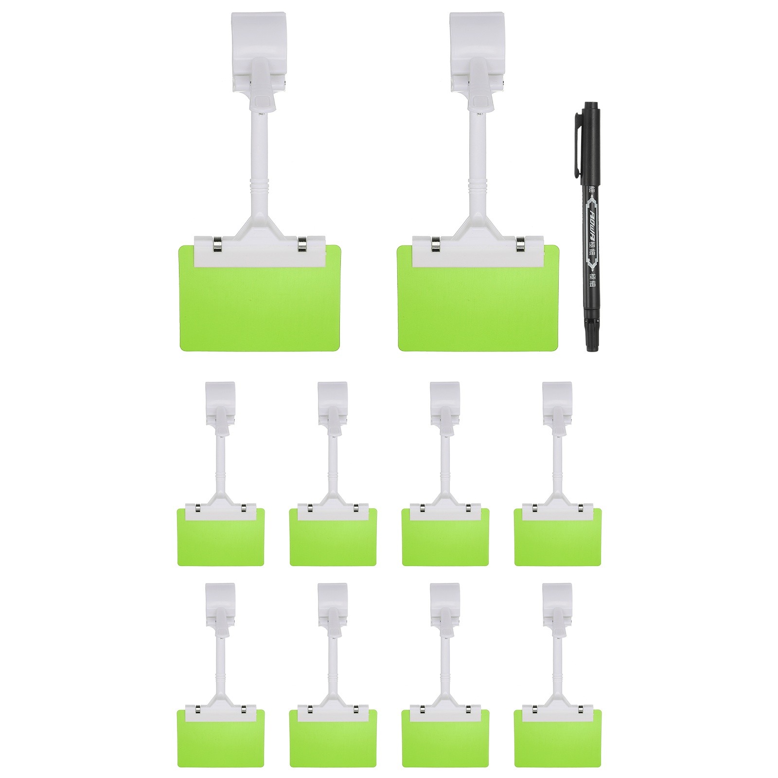 10 Pcs Sign Holders with Green A7 Plastic Cards & Erasable Marker, White