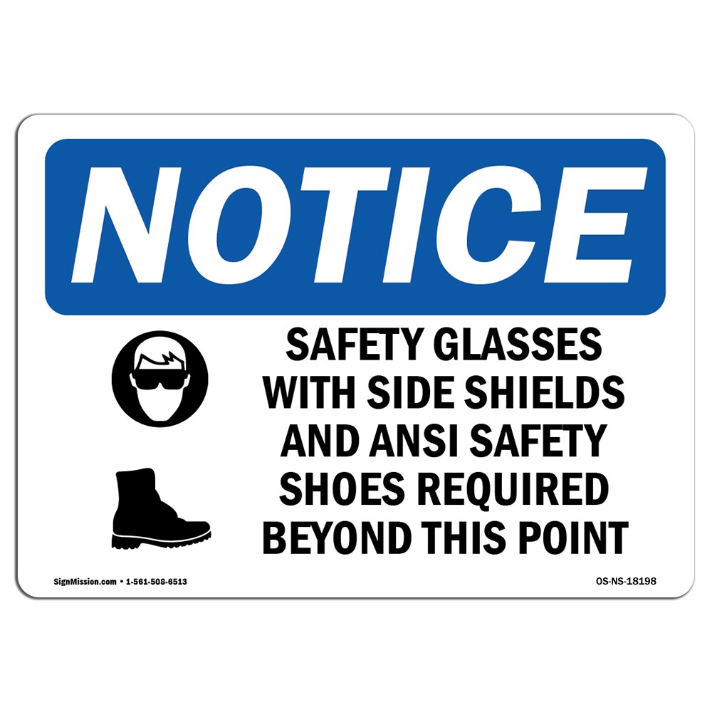 Safety Glasses With Side Shields With Symbol OSHA Notice Sign Metal Plastic