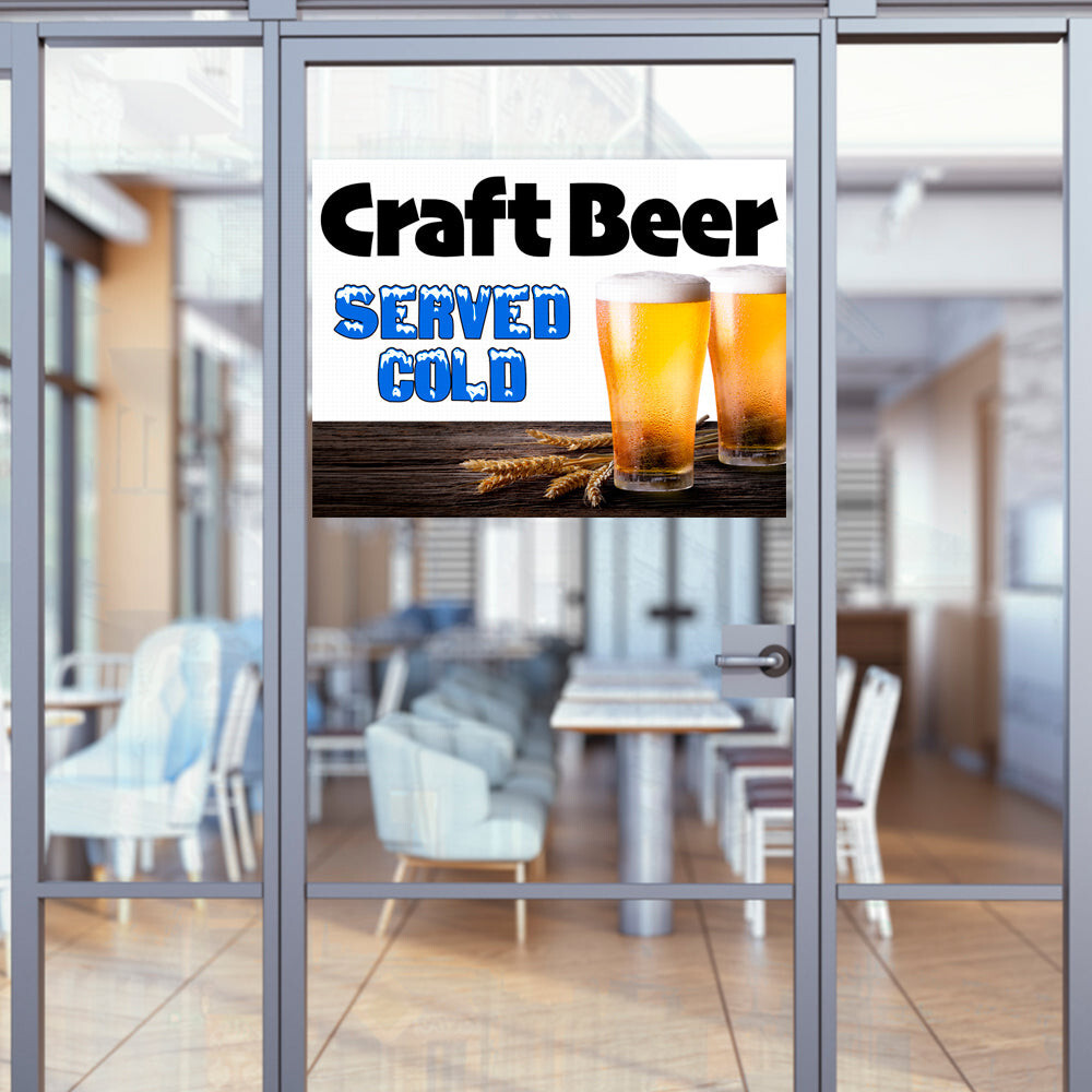 Craft Beer Served Cold 32″ x 24″ Perforated Removable Window Decal (Made in The