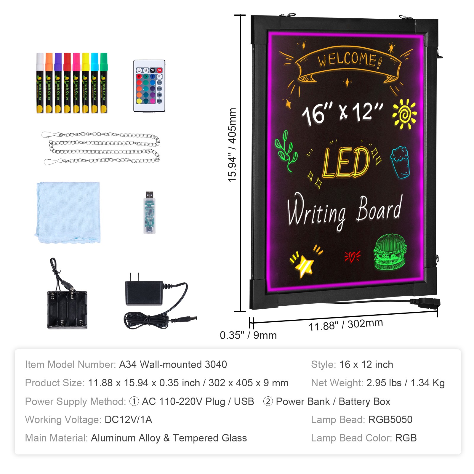 Uimoso LED Message Board 16″x12″ Illuminated Erasable Chalkboard
